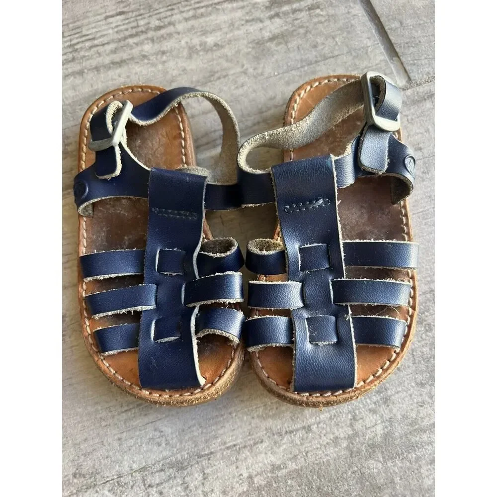 Freshly Picked Toddler Little Girl Maritime Bixby Leather Sandals Blue Size 5